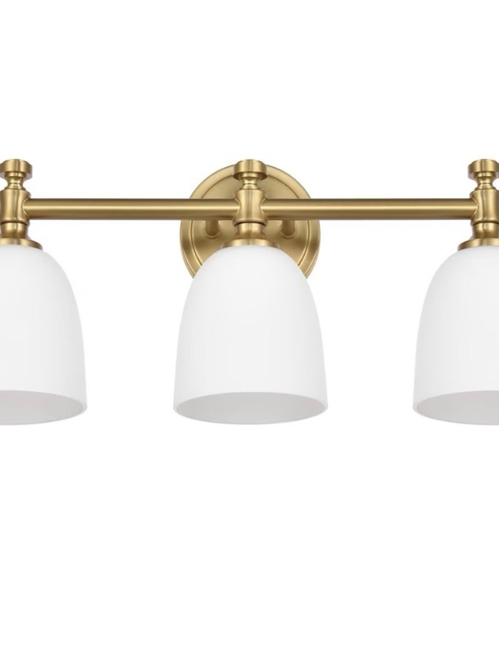 Brushed Brass 3-Light Bath Vanity Light with White Glass Shades